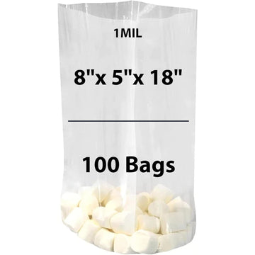 LDPE 1 mil 8" X 5" X 18" Clear Gusseted Poly Bags 100 Bags